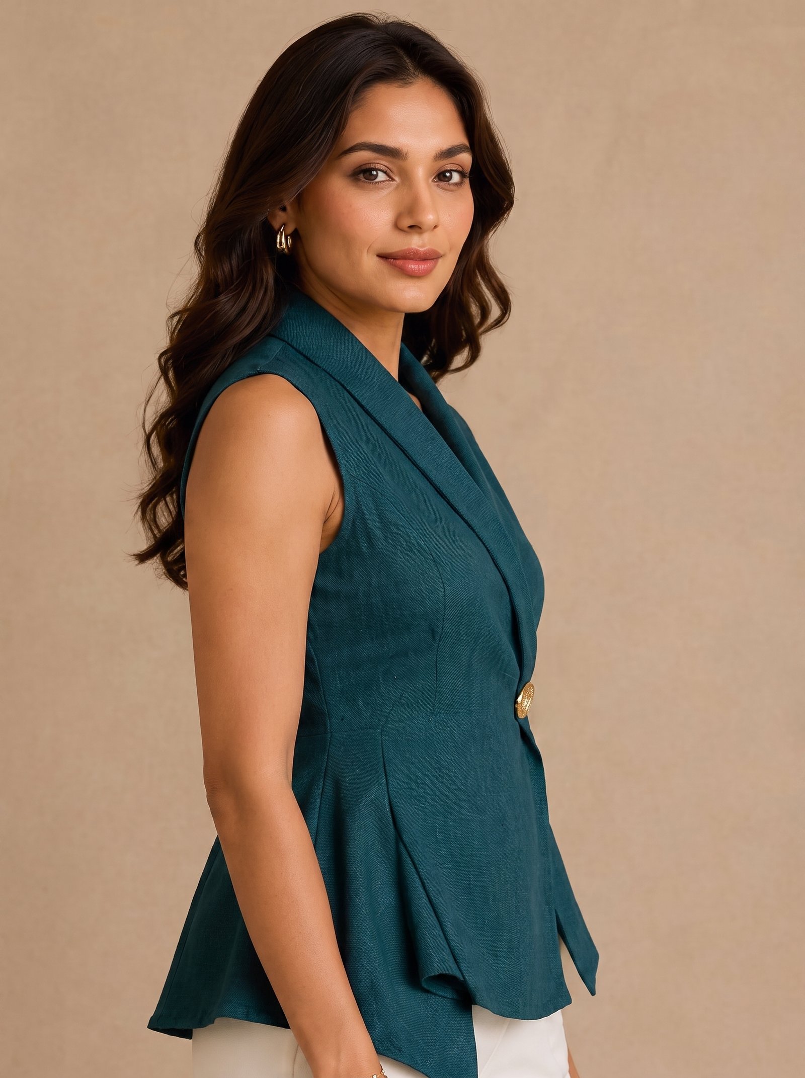 Emerald Linen Vest