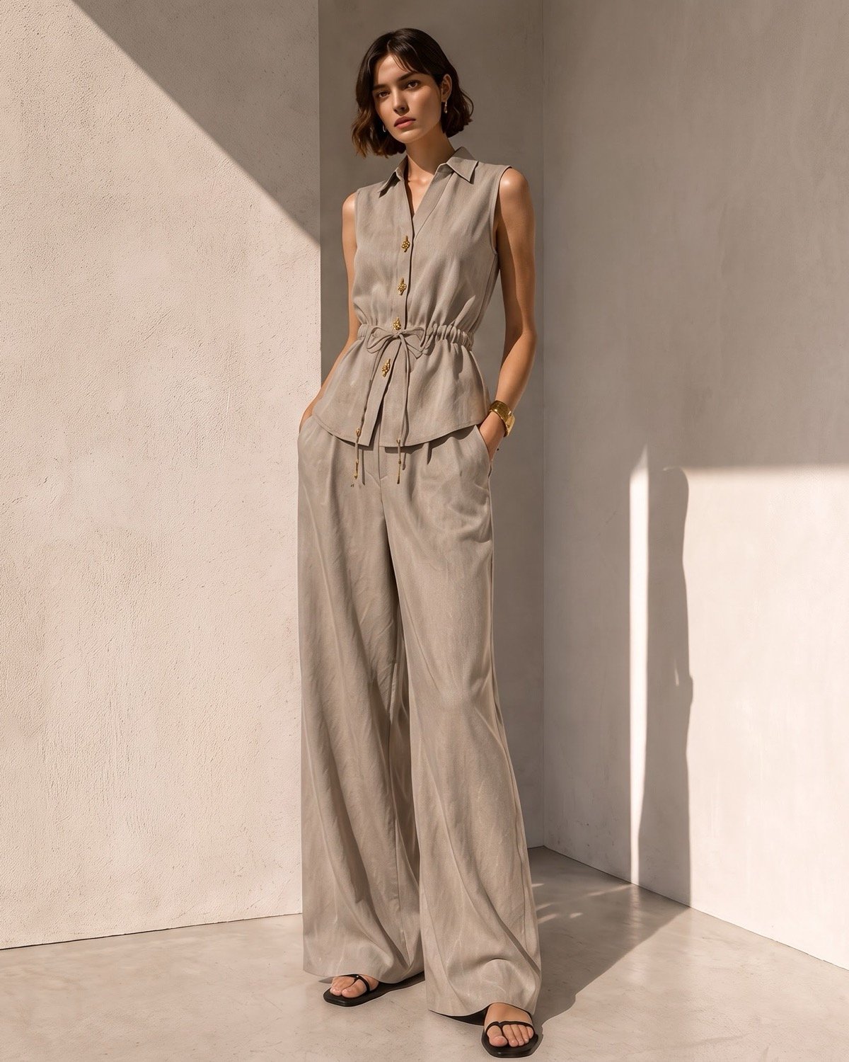 Taupe Drawstring Top