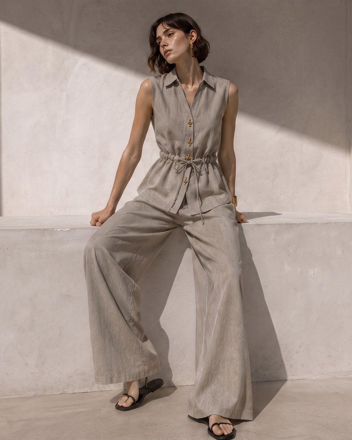 Taupe Drawstring Top - alternate view